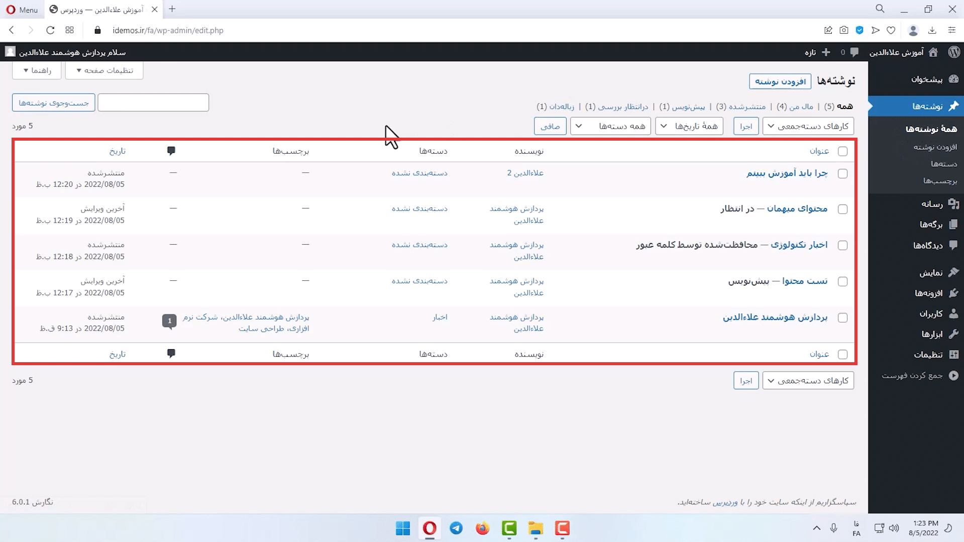 بخش نوشته در طراحی سایت وردپرس